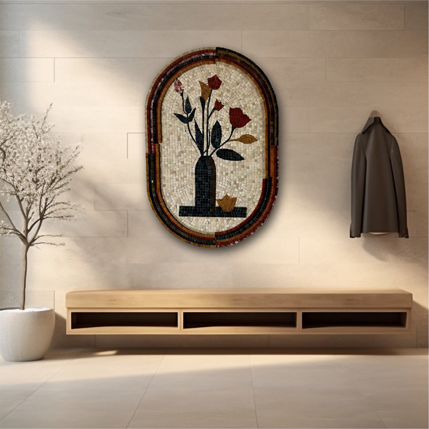 Handcrafted Floral Vase Stone Mosaic Decor for Antique Home Decor